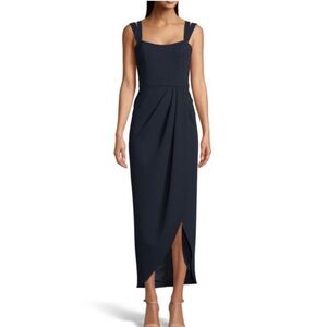 NWT Xscape Women’s Ruched Crepe Navy Blue Evening Dress Size 4